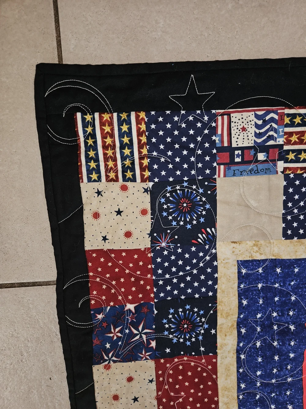 Handmade Patriotic Eagle Quilted Throw Blanket - Blue, Red, White